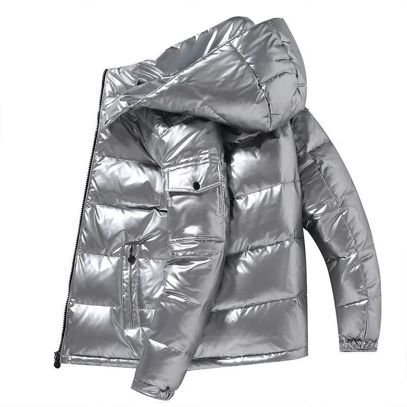 New Winter Men Shiny Puffer Parker Coat Hooded Casual White Duck Down Jacket High Quality Male Outdoor Windproof Warm Jackets