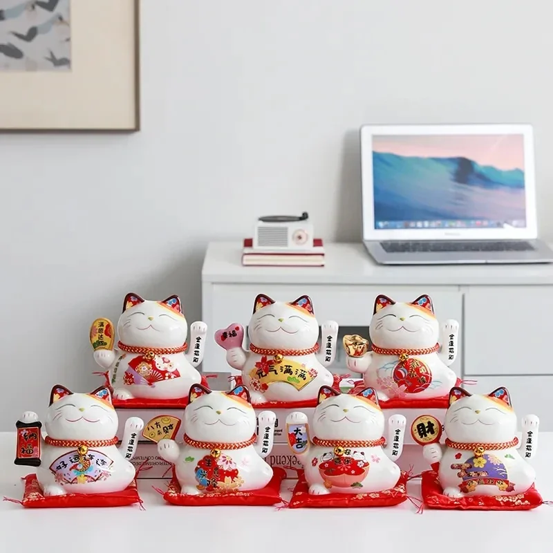 

5-дюймовый керамический кот с удачей, размахивающийся вручную, Lucky Cat Plutus Cat на батарейках, фэн-шуй Maneki Neko, лучший подарок, украшение для дома