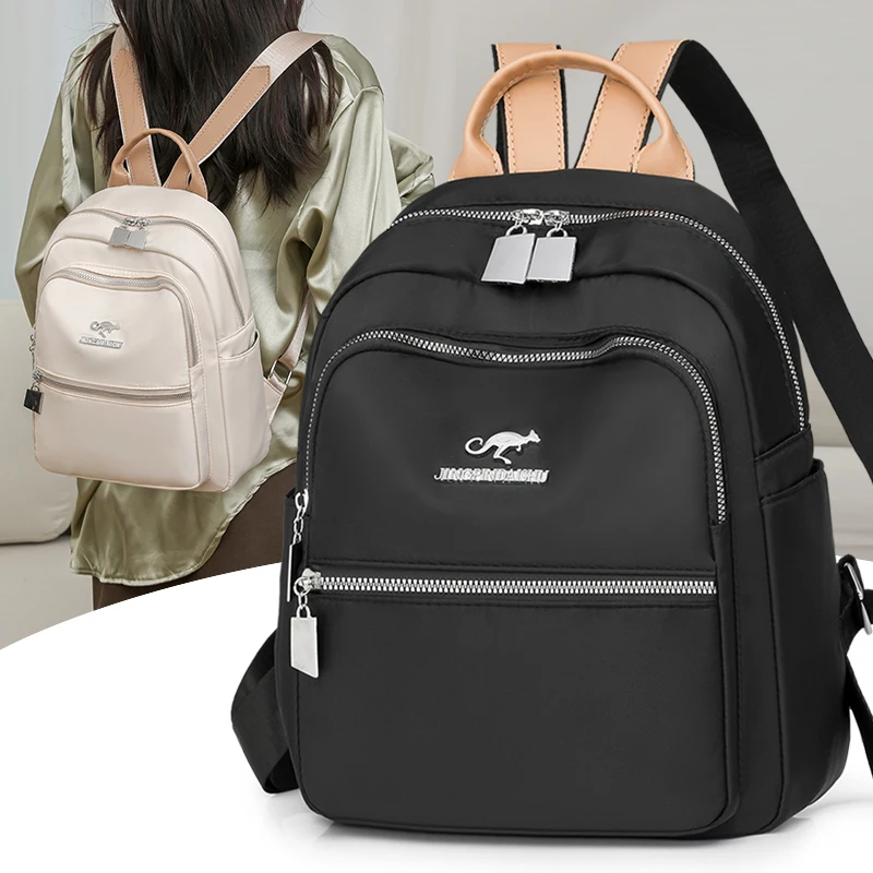 

New Fashion Ladies Large Capacity Solid Color Nylon Lightweight Shoulder Bags Multi Functional Women's Casual Travel Backpack