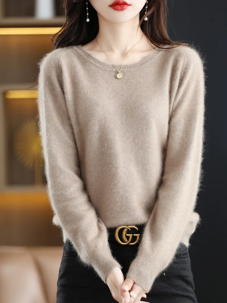 

Women 100% Mink Cashmere Clothes Autumn Winter New Knitted Pullover Casual Loose Large Size Sweater Short Thick Long Sleeve Tops