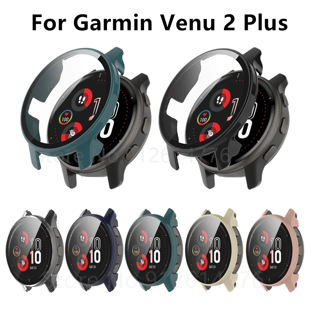 حافظة حماية لساعة Garmin Venu 2 Plus غطاء حماية كامل الشاشة من الزجاج المقسى لملحقات Garmin Venu 2 Plus