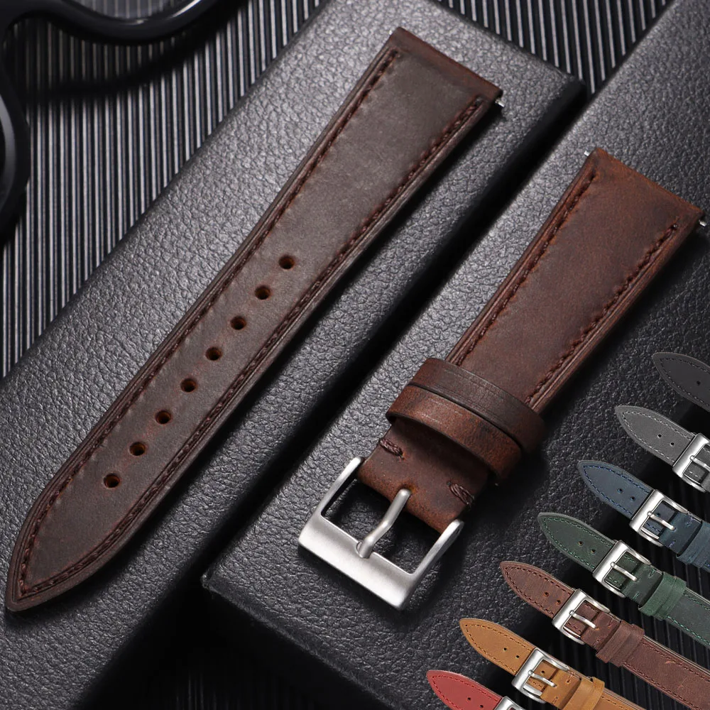 خمر حزام ساعة جلدية العالمي الإفراج السريع حزام الساعات 18/19/20/21/22/24 مللي متر ل Seiko ل أوميغا خياطة سوار جلد البقر #1