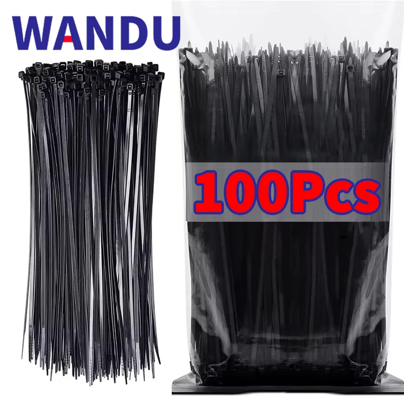 100 pièces auto-verrouillage en plastique Nylon attache noir sangle de fixation câble-cravate-ensemble câble Zip attache anneau de fixation fermeture éclair enveloppes sangle cravate Wandu