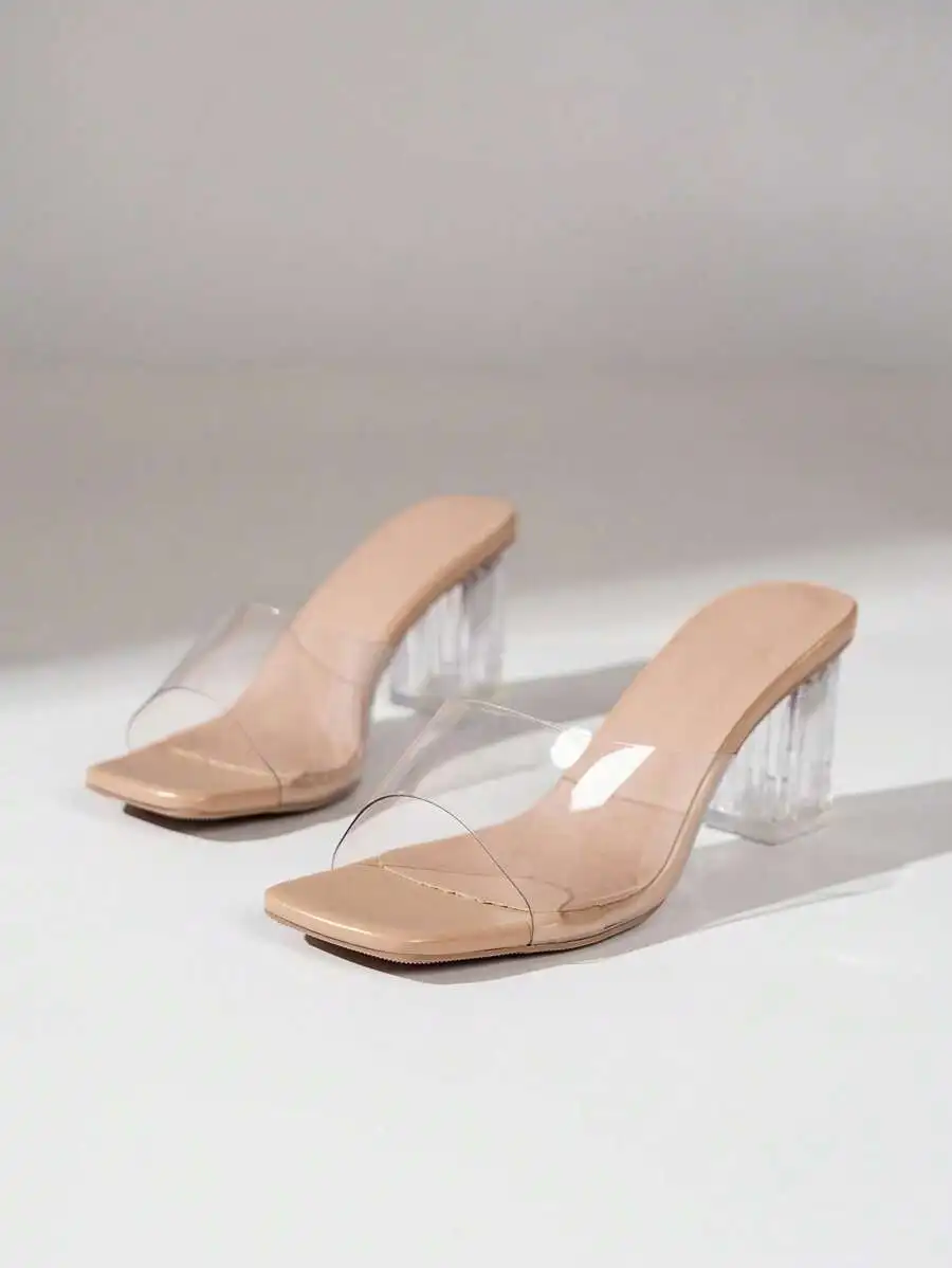 

Clear Chunky Heel Mule Sandals For Women Spring Summer Casual Footwear