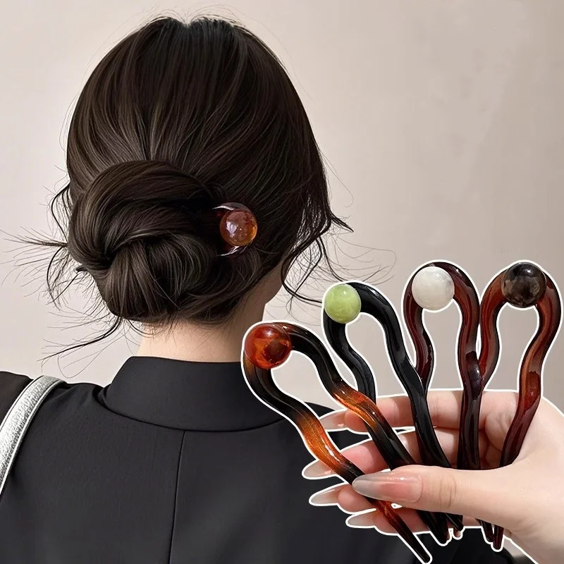 

U-shaped Hairpin for Women with A Sense of Luxury Ancient Style New Chinese Style Coiled Hairpin Simple Daily Fixed Headwear
