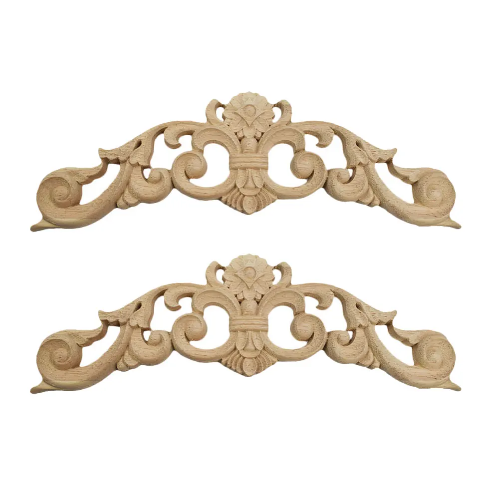 

2PCS Wood Carved Onlay Solid Wood Decals Wood Carving Decoration Flower Long Frame Corner Onlay Applique Carving Furniture Decor