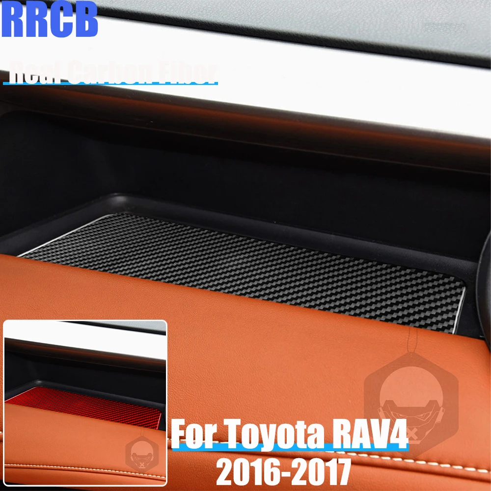 

Real Carbon Fiber Car Accessories Passenger Dashboard Storage Panel Trim Decorative Soft Cover Sticker For Toyota RAV4 2016-2017
