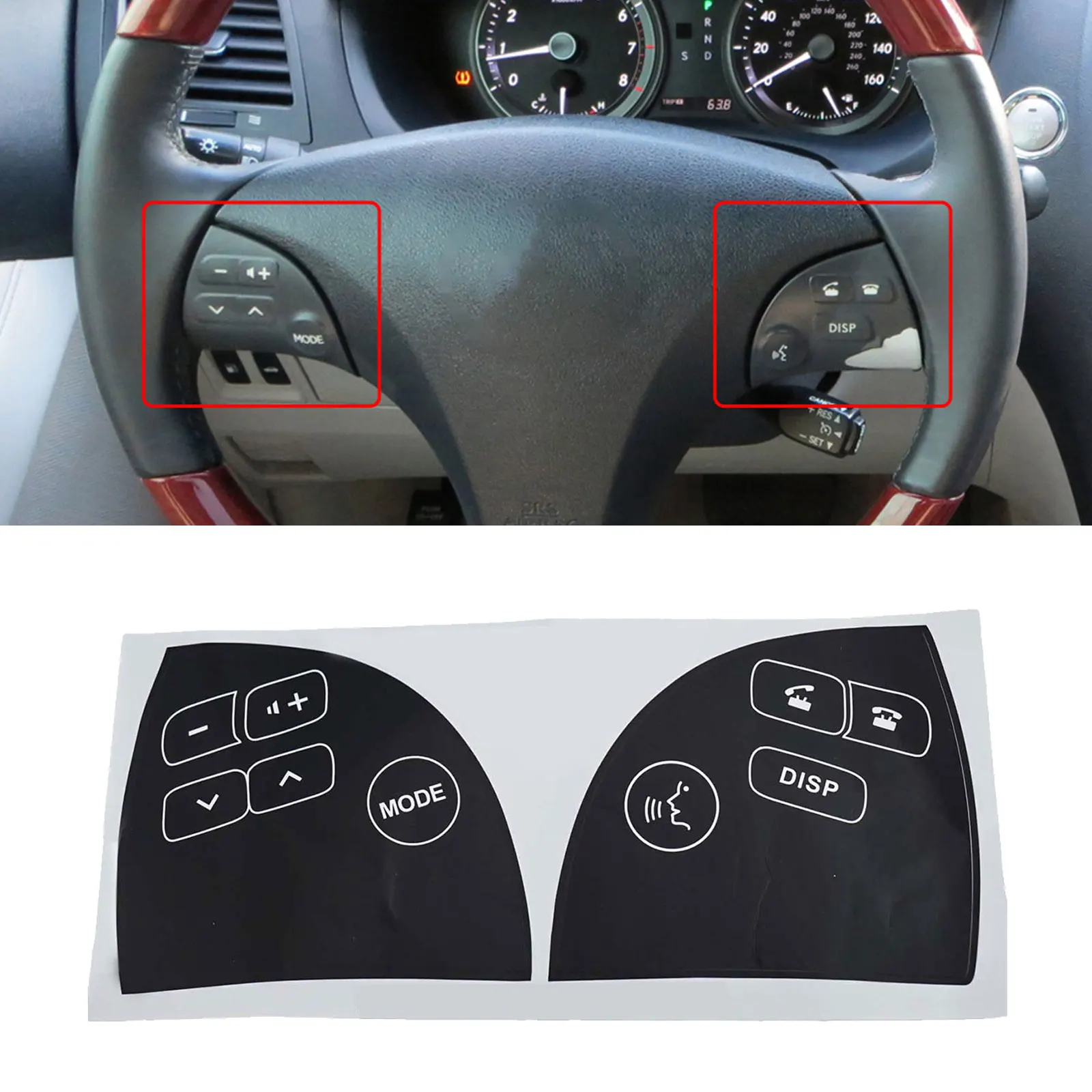 Automotive Interior Steering Wheel Control Stickers Steering Wheel Button Decals Reflected Light Illumination White Lettering