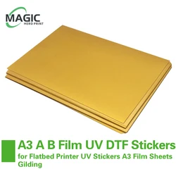 100PCS A3 UV DTF A B Film UV DTF Transfer Stickers Gold Film Sticker for Flatbed Printer UV Stickers A3 Film Sheets Gilding