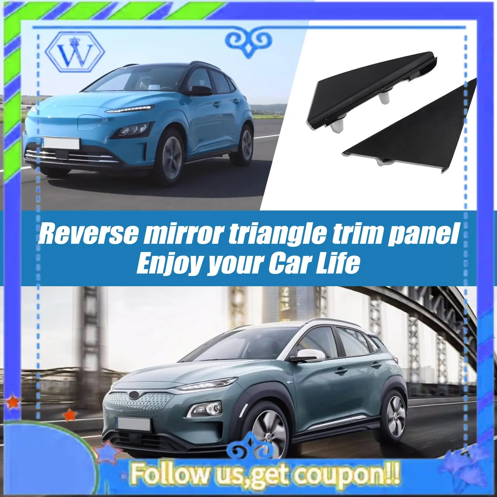 

M46K-Car Left +Right Fender Pillar Trim Molding 86180-J9000 86190-J9000 For Hyundai Kona 2018-2023