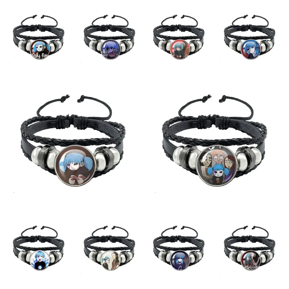 Horror Suspense Puzzle Game Sally Face Anime Sal Fisher Leather Rope Bracelet Glass Cabochon Bangles Jewelry Accessories Gift