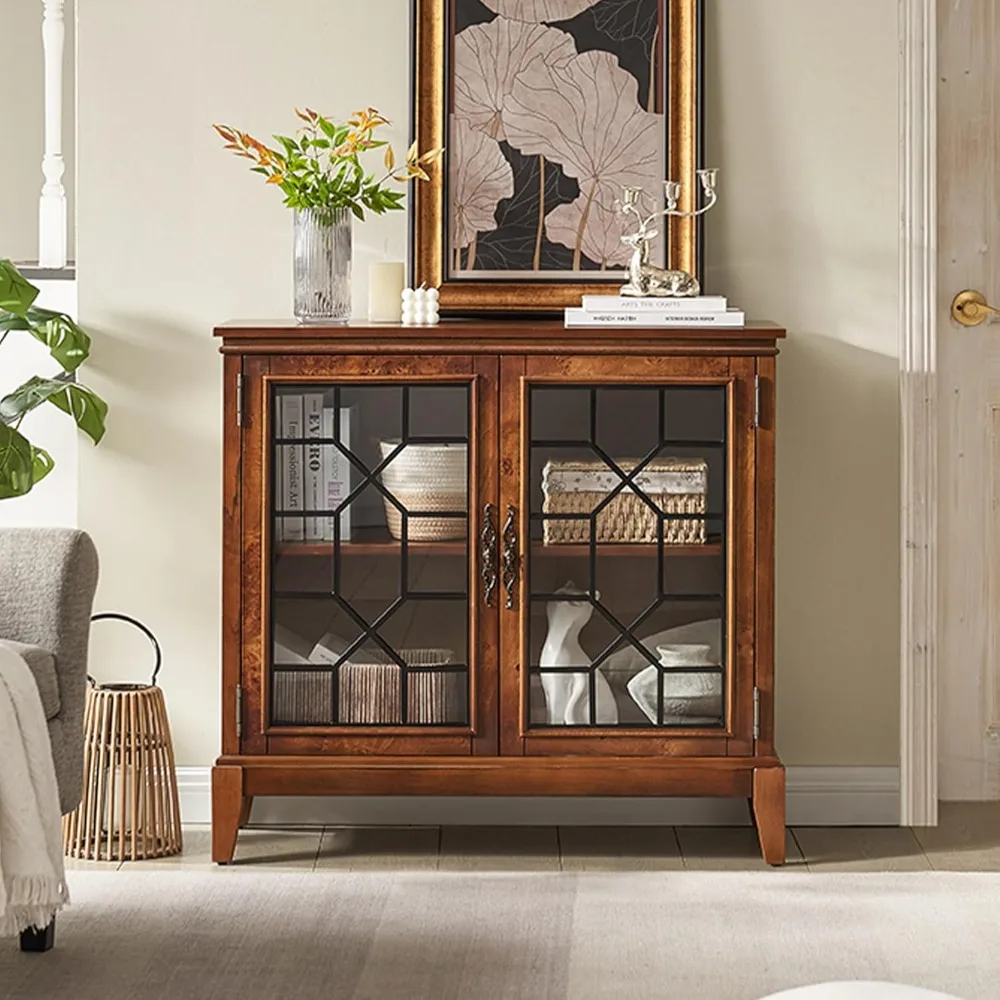 

36-дюймовый широкий акцентный шкаф с 2 дверцами, шкаф для хранения в винтажном стиле с ножками из массива дерева для гостиной, прихожей, Hallywa