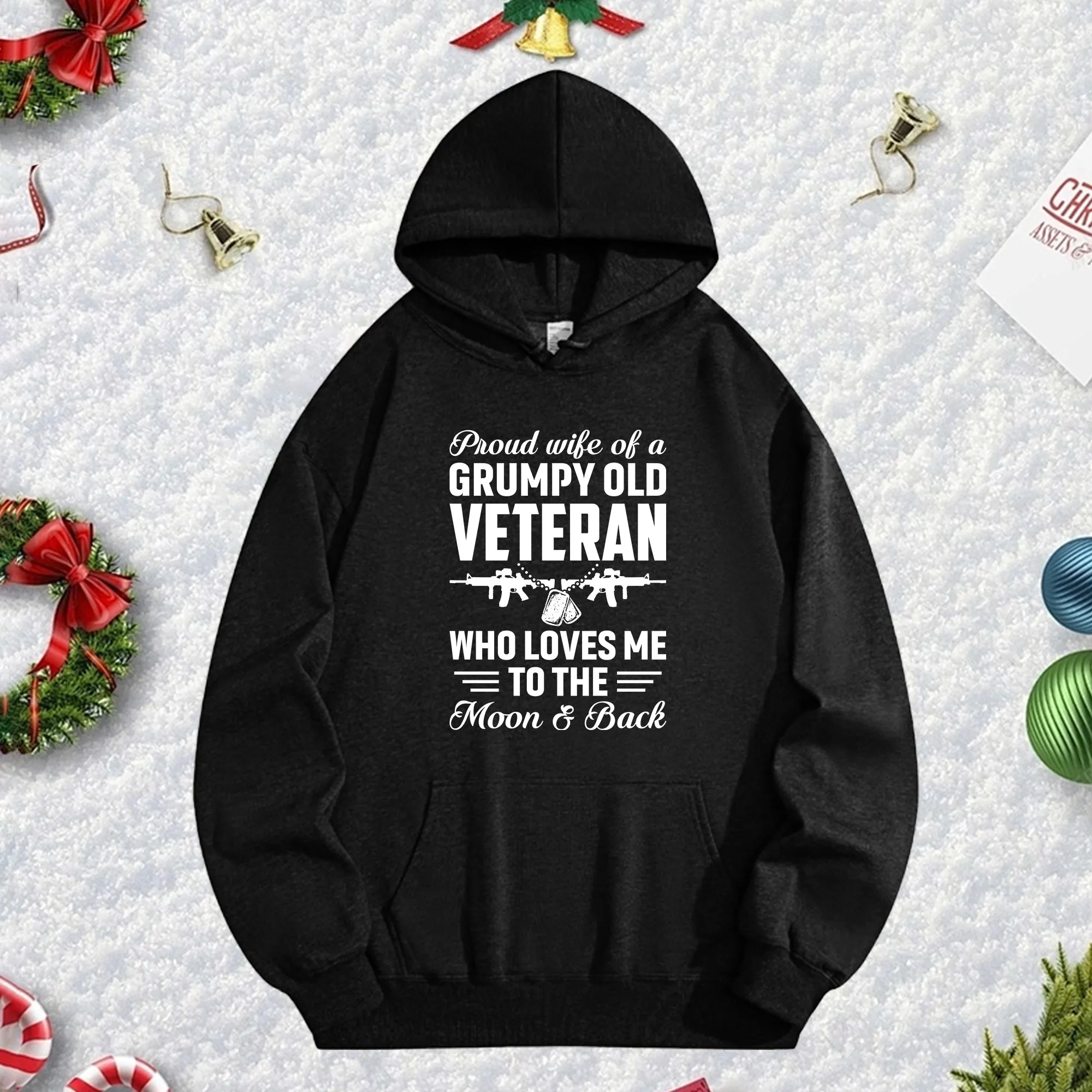 

Черная толстовка унисекс GRUMPY OLD VETERAN 270G, уютный флисовый пуловер для зимнего, рождественского и новогоднего праздничного наряда