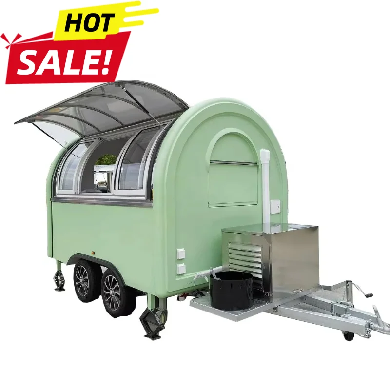 Round Food Trailer Mobile Ice Cream Vending Cart Stainless Steel Interior Non Slip Floor For Outdoor Commercial Catering