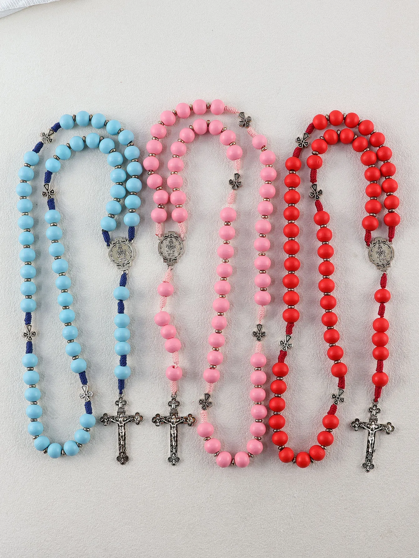 Handmade Matte Round Beads, Catholic Rose, Virgin Mary Cross, Prayer Beads, Baptismal Gifts for Boys and Girls, Religious Jewelr