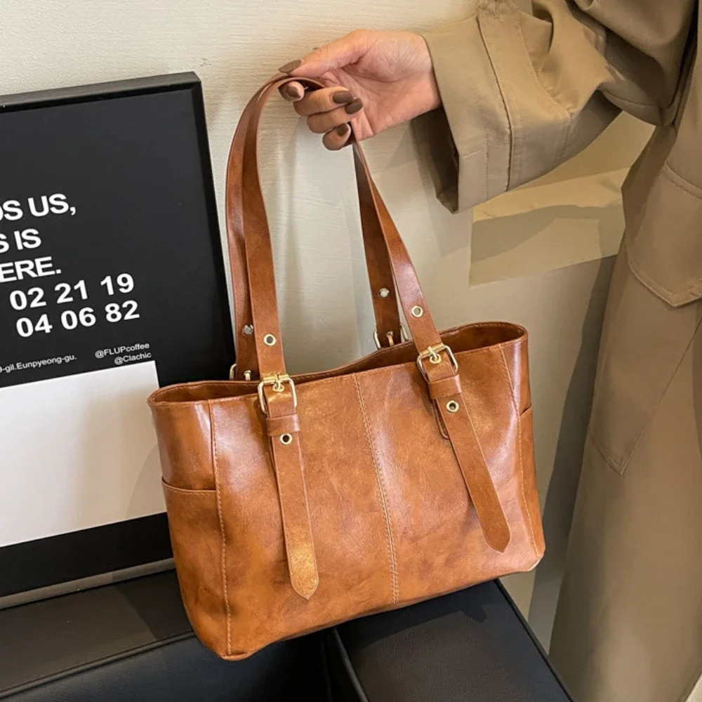 Shoulder Bags Fashion Retro Women PU Leather Trend High End Lady Tote Bag Large Capacity Female's Commuter Bag Handbag Purses