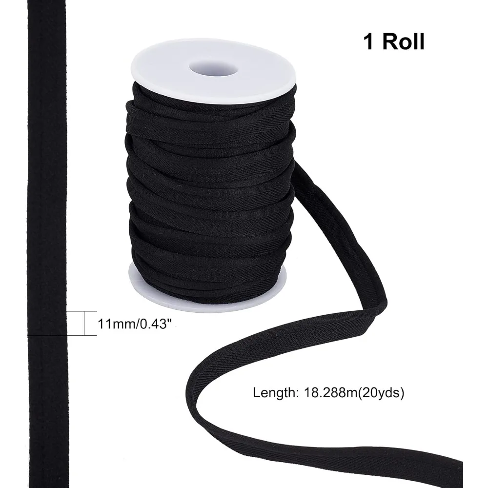 20Yards Piping Trim with Welting Cord, Black Maxi Piping Bias Tape Lip Cord Trim for Webbing Garment Sewing Trimming Upholstery