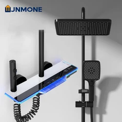 Ambient Light Bathroom Shower Full Set Wall Mount Bathtub Mixer Rain Digital Display Black Shower System Waterfall Shower Faucet