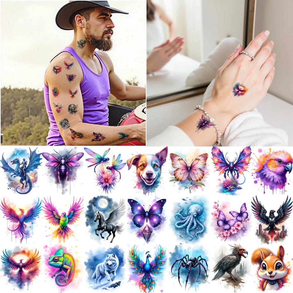 

63pcs 3D Animal Waterproof Temporary Tattoo Sticker Tiger Wolf Body Art Arm Fake Tattoos Waterproof Disposable Body Art Tattoo