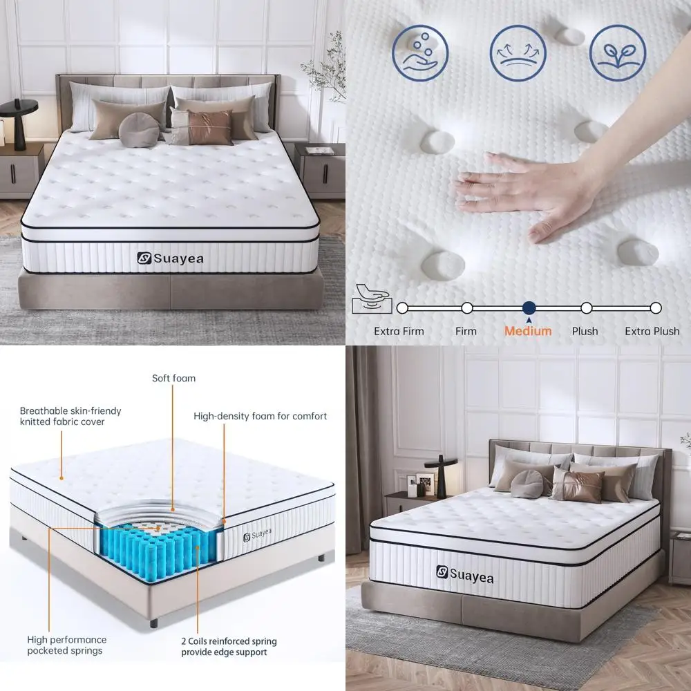 

12-Inch Medium Firm King Size Mattress with Pocket Springs and Soft Foam for Pressure Relief and Motion Isolation in a Box