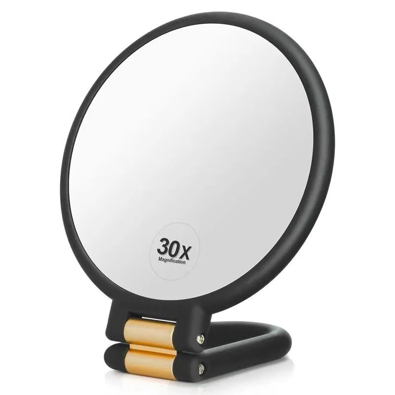 Imagen 3: Espejo de mano de belleza, espejo de aumento 30X con soporte, espejo de aumento de doble cara con aumento 30X/1X, 360 ° Han ajustable