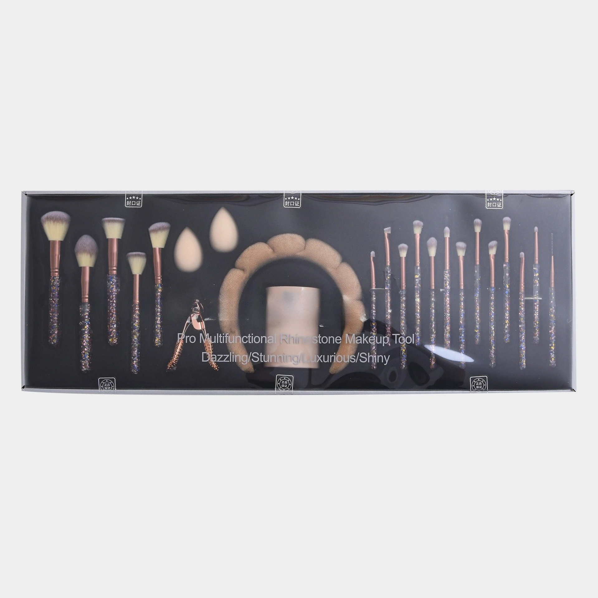 23Pcs Crystal Makeup Tool Set, Makeup Brushes with Crystal Headband and Eyelash Curler for Daily Beauty