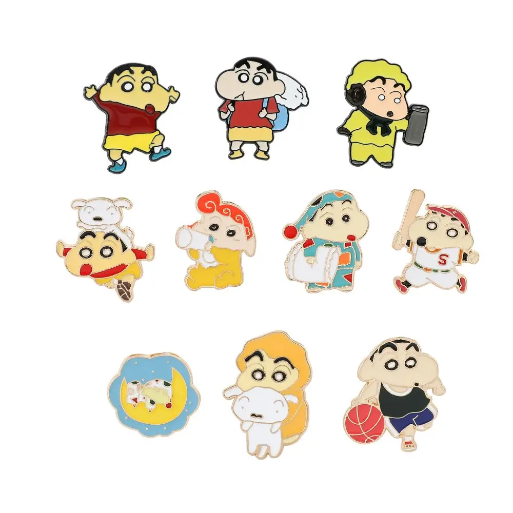 10 Pcs Childhood Cartoon Brooch Cute Crayon Shin-chan Enamel Pin Metal Badge Jewelry Clothing Backpack Accessories Gift