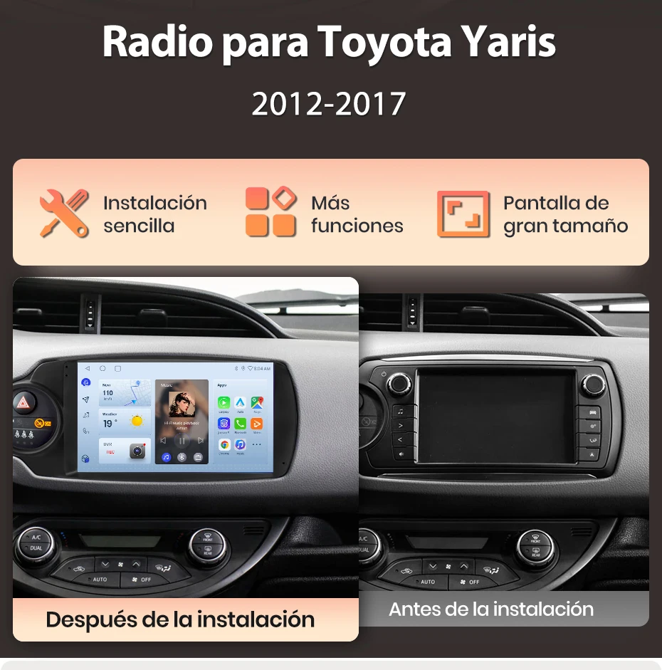 Junsun Autoradio für Toyota Yaris 2012 2013-2017, kabelloses CarPlay, Android Auto, intelligente Systeme, IPS/QLED-Touchscreen, 360°-Kamera, DSP, GPS-Navigation, WiFi, DAB+, RDS, FM/RAM, BT, SWC, Plug-and-Play, 2DIN, WiFi, 4G, Multimedia-Stereoanlage – Detail 3