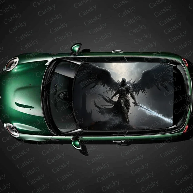 Dark Angel with Sword Car Roof Sticker Wrap Racing SUV Accessories Packaging Painted PVC Custom Car Graphic Decal