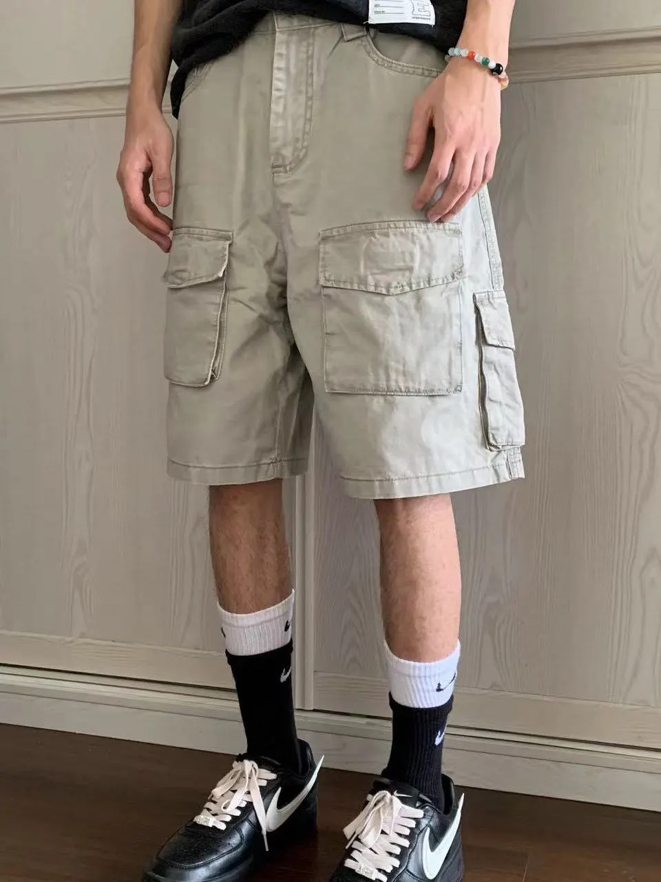 

Retro American Functional Workwear orts ex Straight Leg Loose Wide Leg Casual Five-Quarter Length Waed Denim orts