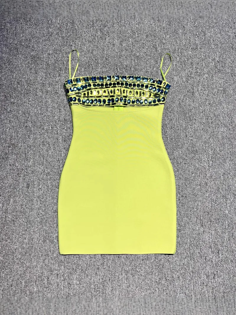Mulheres verão verde bandage vestido sexy sem alças cristal cortar bodycon mini noite clube vestidos de festa hotwife high street