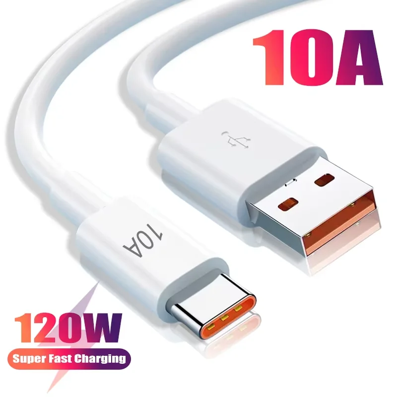 

120W 10A USB to Type C Cable Super Quick Charge Cable Phone Fast Charging Cable Data Cords For Realme Xiaomi 15 Huawei Mate 60
