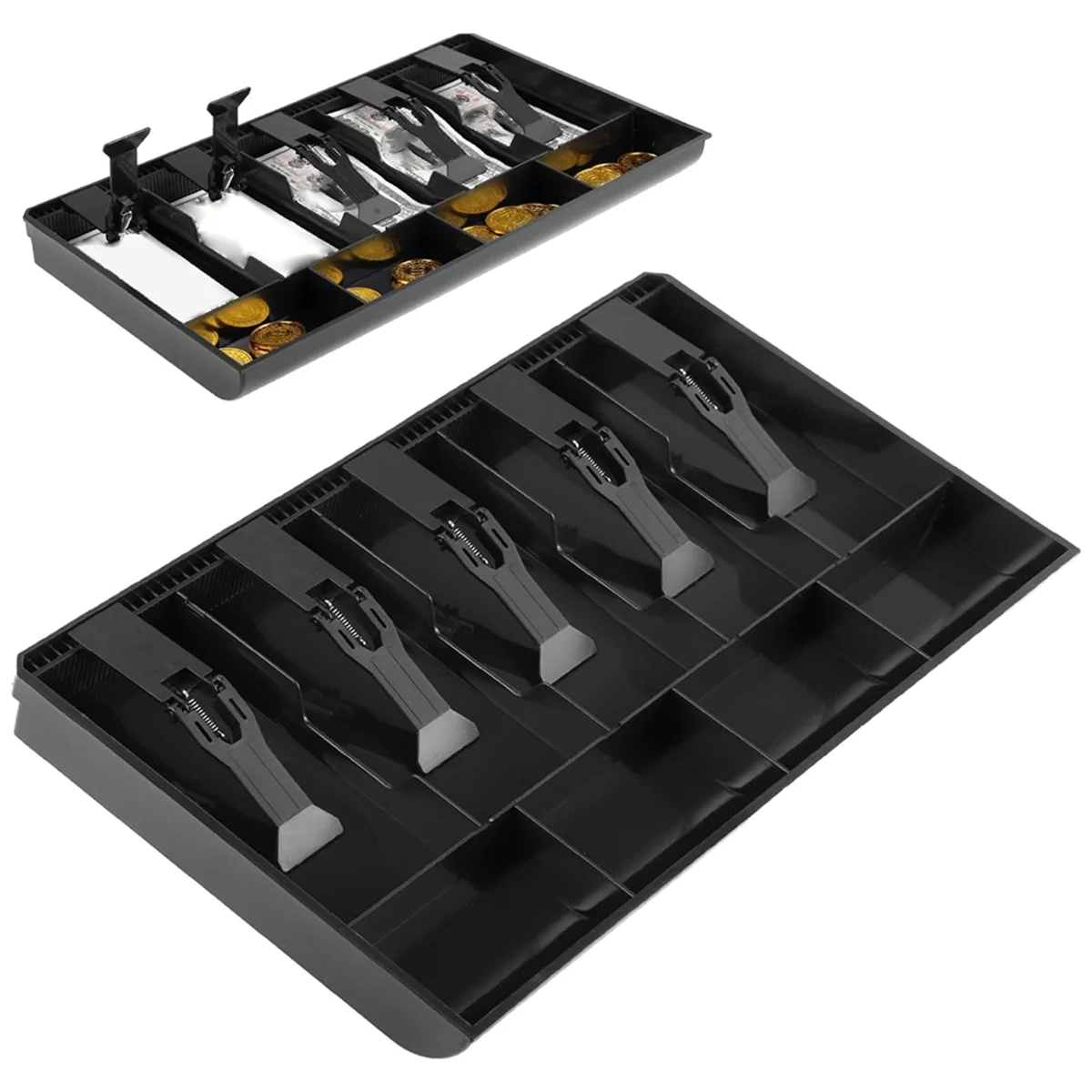 Cash Tray Cash Register Drawer Insert Tray,5 Bill & 4 Coin Compartments, Durable ABS Money Storage Case