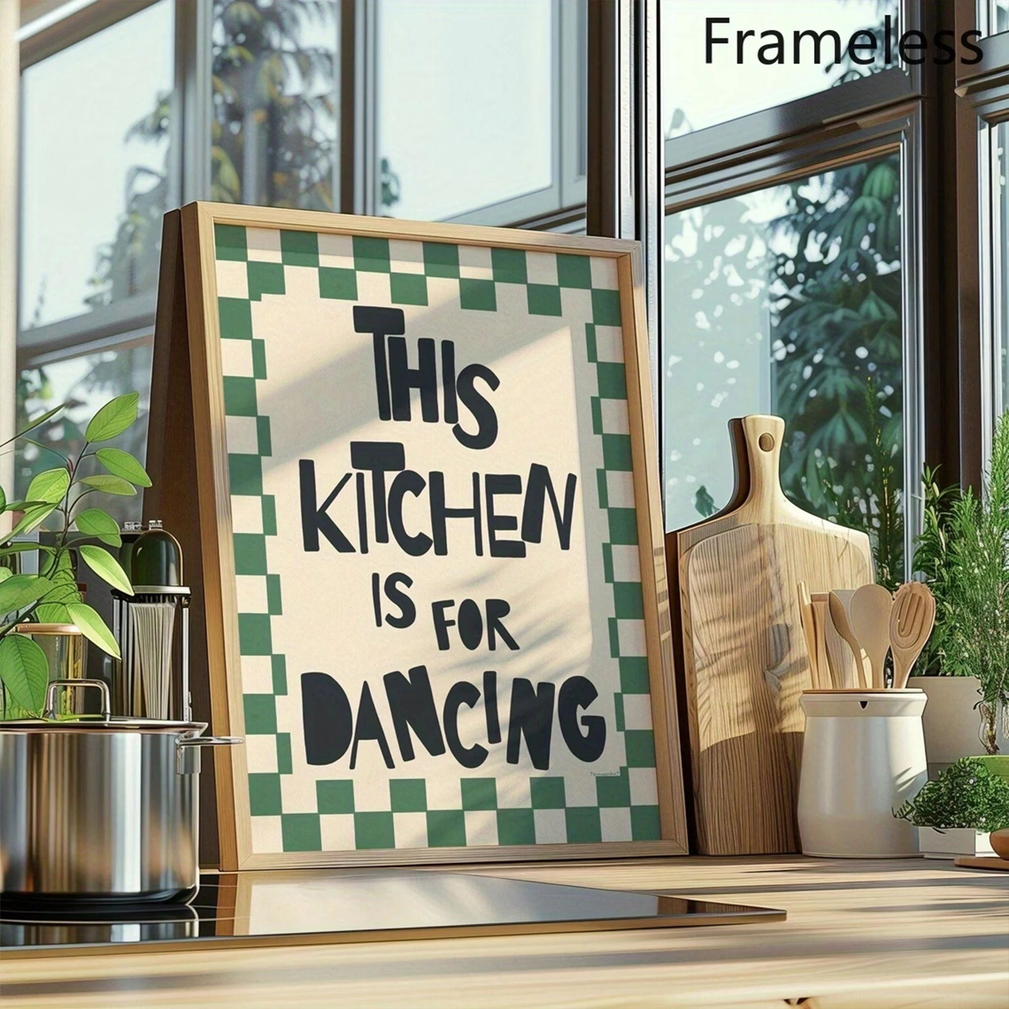 Modern Green Check Border Kitchen Quote Wall Art Print Canvas Painting Poster Picture For Living Room,Kitchen Home Decor