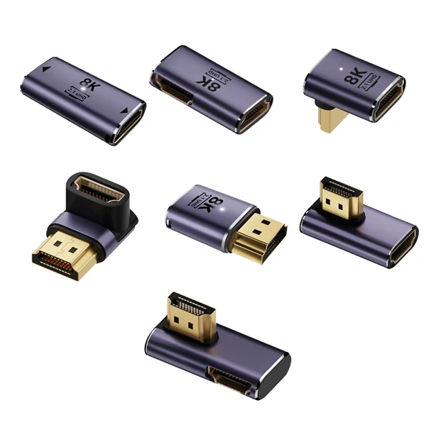 8K HDM 2.1 Cable Adapter Connector 270 90 Degree Angle 2 Pieces Male to Female Converters Cable Adaptor Extender