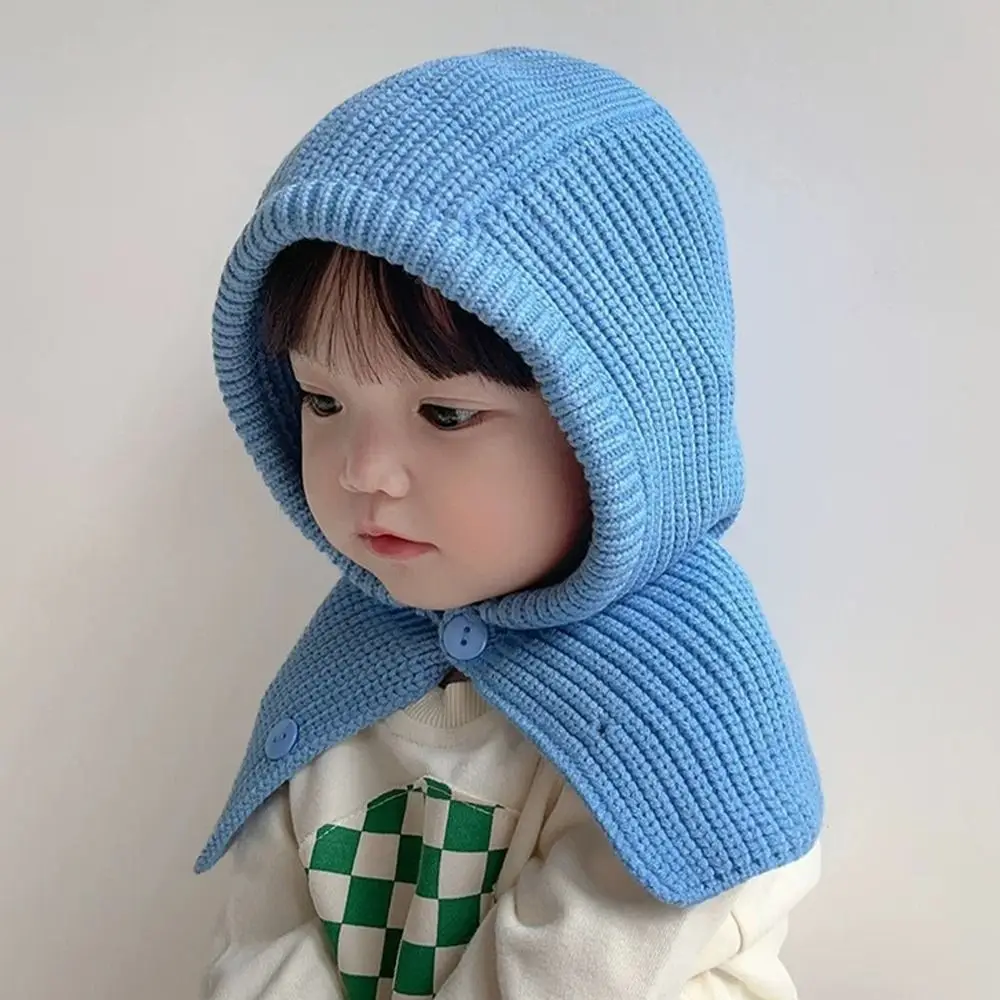 

Beanies Solid Color Knitted Hat Thickened Integrated Yarn Windproof Hat Knitted One-Piece Ear Protection Hat Children