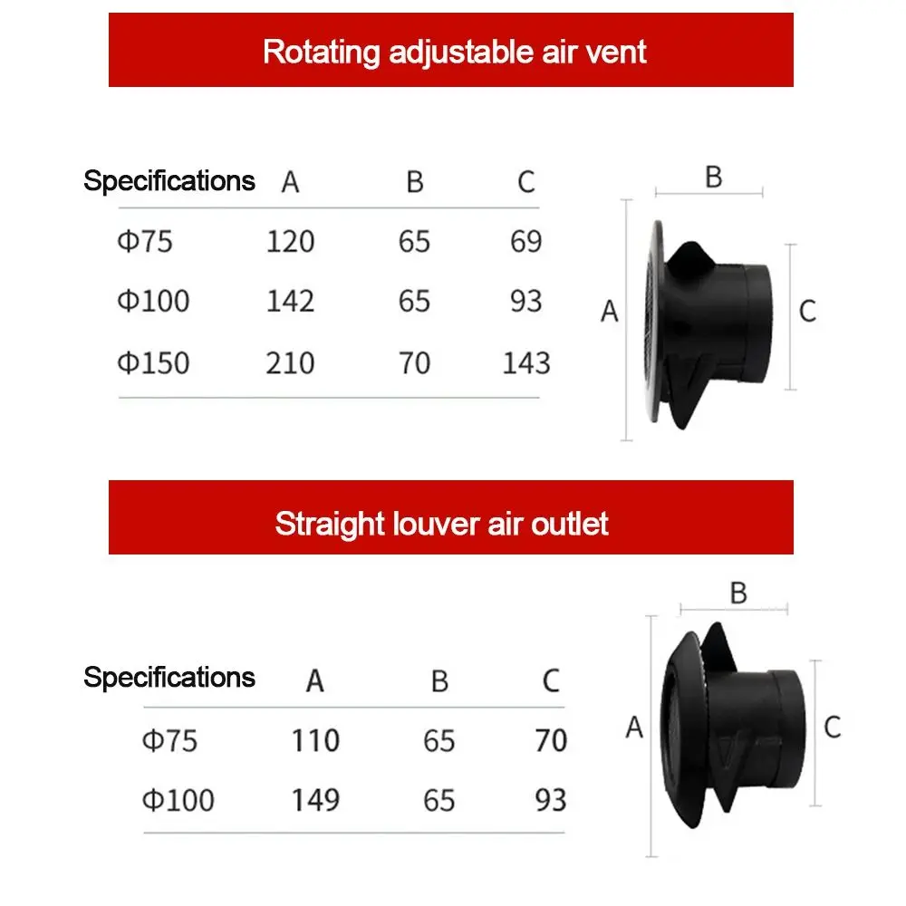 75/100/150mm Various Shapes Air Vent Cap Extract Valve Grille Air Circulation Vents Cover Ducting Ventilation Cover Accessories