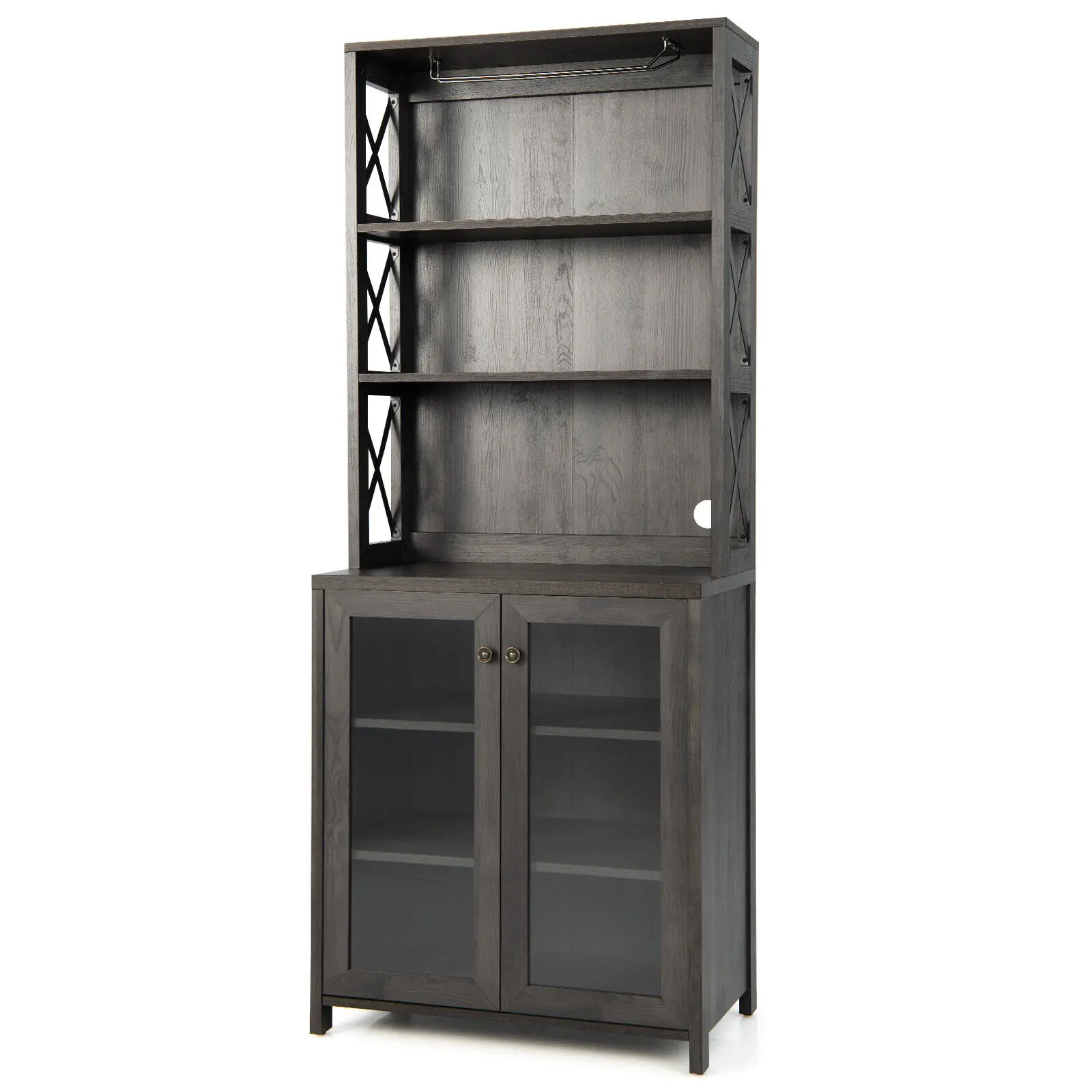 

Kitchen Pantry Sideboard Kitchen Buffet Hutch w/ Open Shelf & Glass Holder