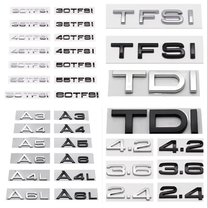 3D ABS Car Rear Trunk Logo Sticker 2.0 3.0 4.0 30 35 40 45 50 55 60 TFSI TDI V6T 2.0T For Audi A1 A3 A4 A5 A6 A7 A8 Q2 Q3 Q5 Q7