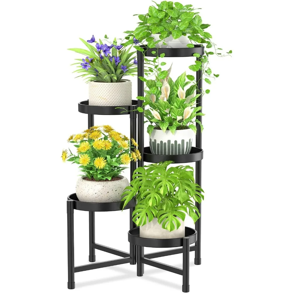 

iDavosic.ly 5 Tier Metal Plant Stand for Indoor Outdoor, Foldable Corner Tall Plant Shelf for Multiple Plants, Flower Pot Holder
