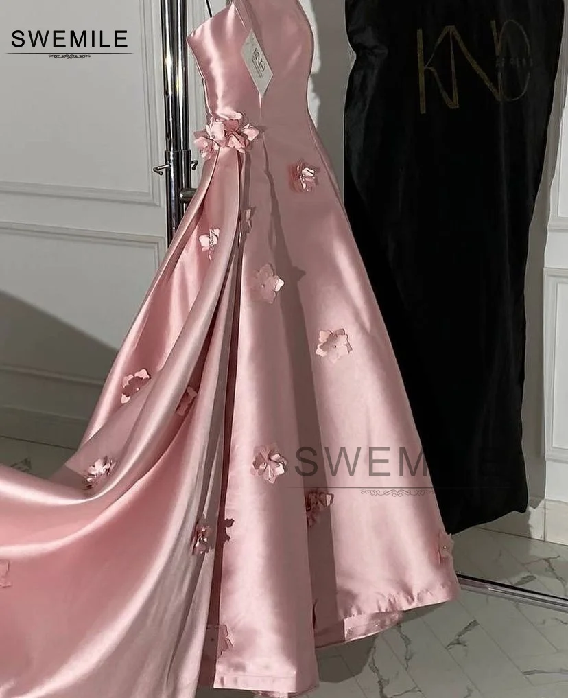 SWEMILE A-Line Strapless Sleeveless Hand-Made Flowers Evening Dress Floor-Length Wedding Party Dress Vestidos Para Eventos Espec