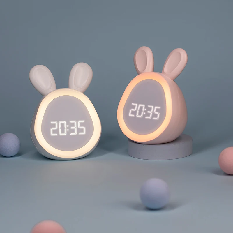 Creative Time Rabbit Digital Alarm Clock, Plastic Electronic Calendar Clock with Night Light for School Students Children