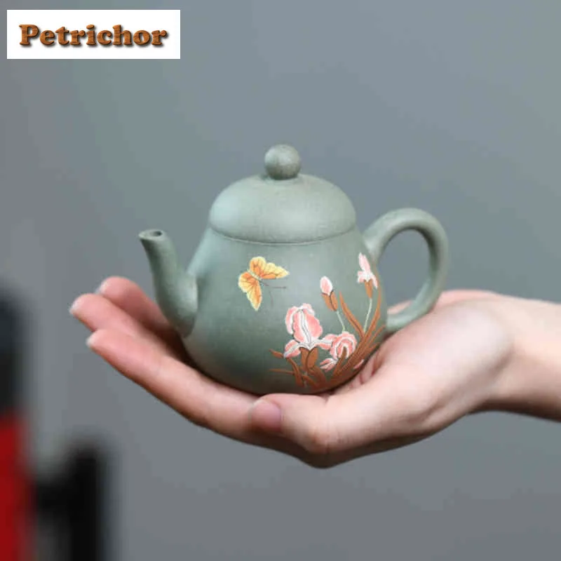 

120ml Yixing Purple Clay Teapots Famous Master Handmade High Pyriform Pot Raw Ore Bean Green Mud Kettle Zisha Tea Set Supplies