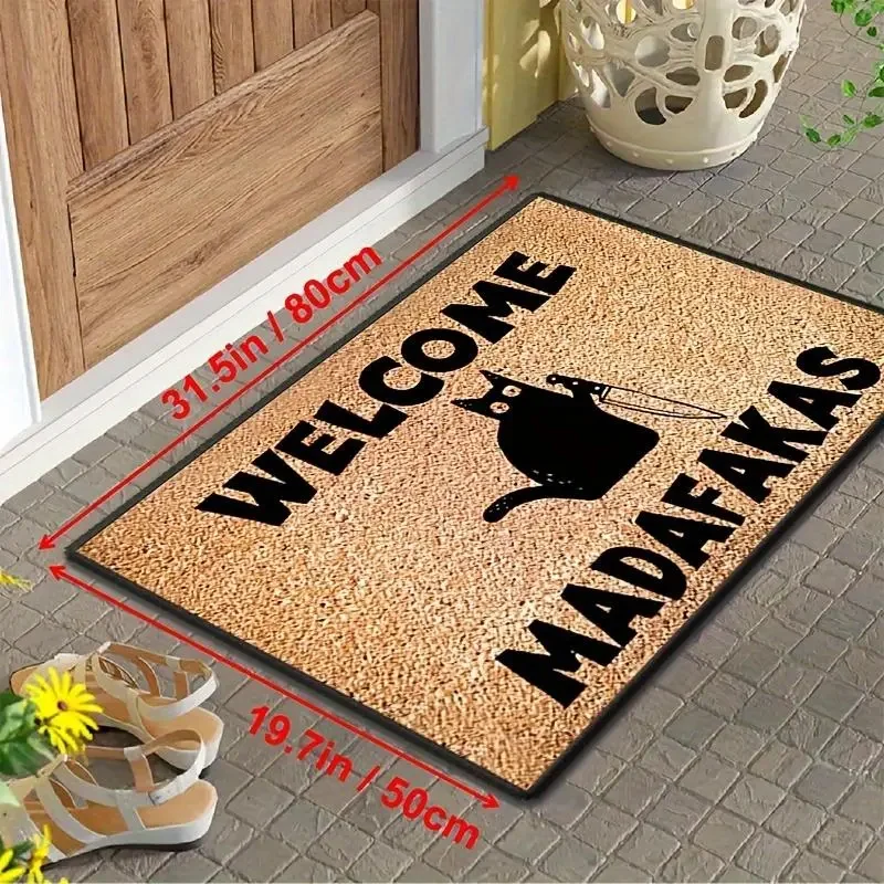 VIKAMA Funny Black Cat Doormat Cartoon Kitten With Knife Pattern Non Slip Entrance Front Door Floor Mat Indoor Home Decor
