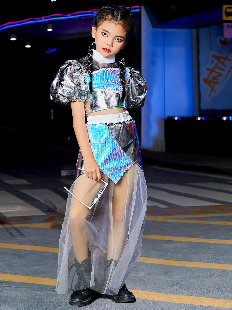 2026 Nuovo Jazz Moderna Danza Performance Costumi di Scena Per Le Ragazze Nastro Magliette E Camicette Maglia Gonne Vestito Per Bambini Hip Hop Abiti Da Ballo XH3895