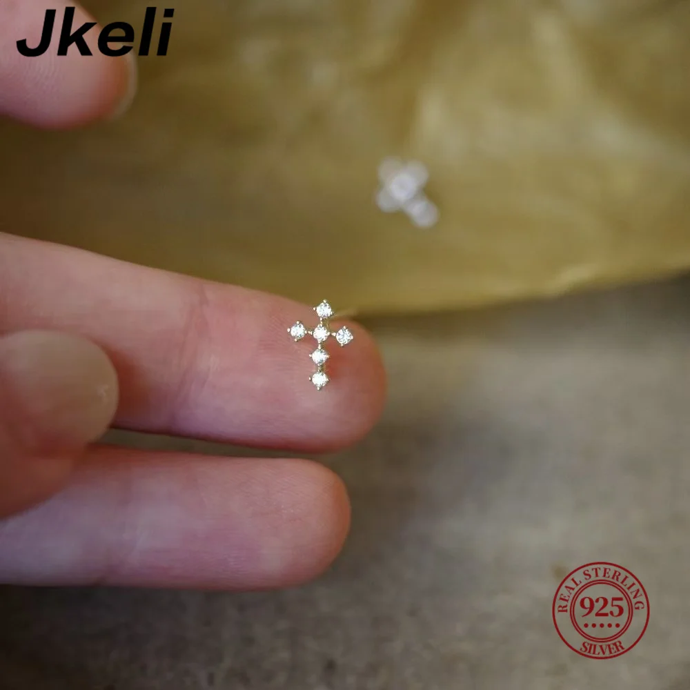 

Jkeli Mini Cross Diamond Embedded 14K Gold Plated S925 Pure Silver Earrings Women's Jewelry Ear Jewelry