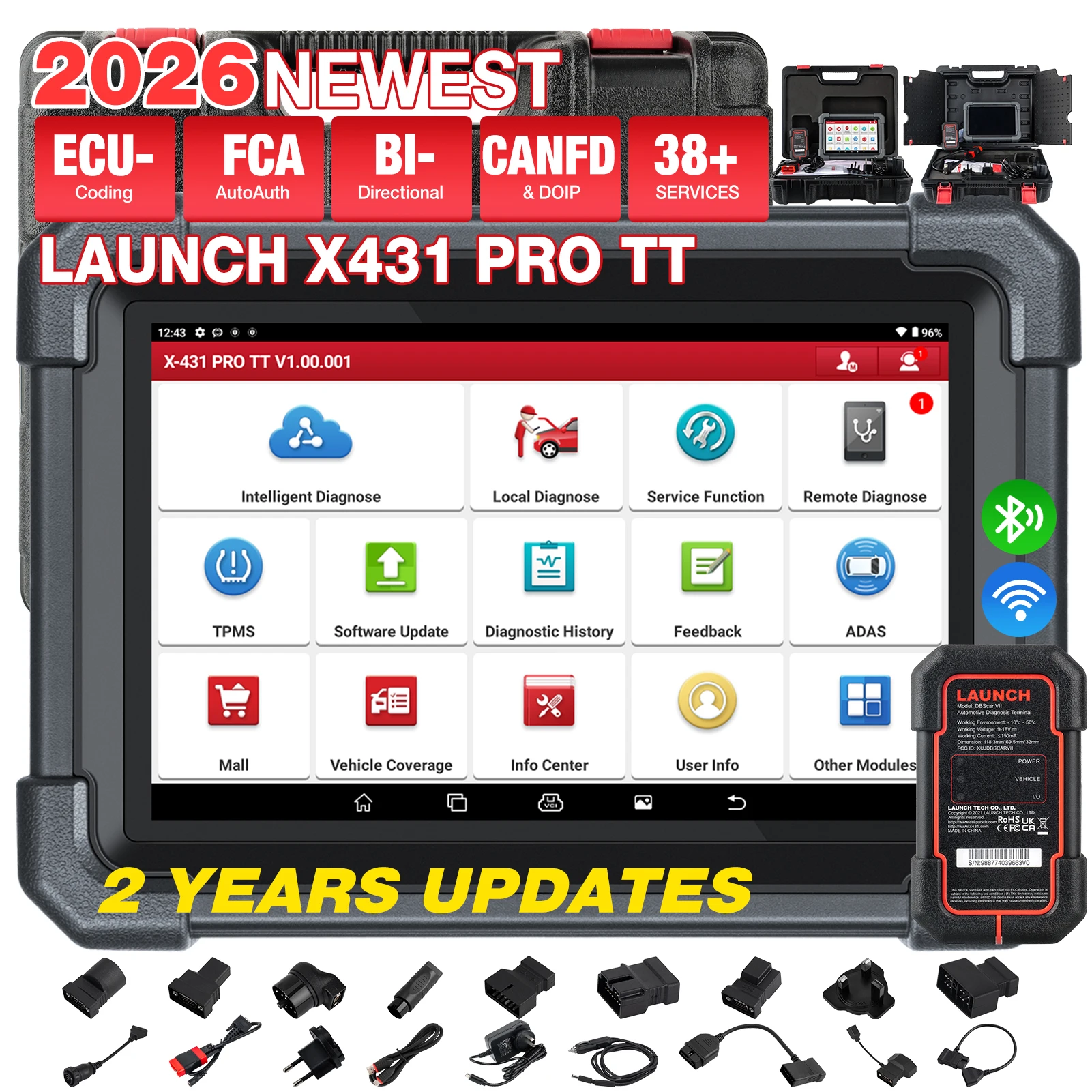 LAUNCH X431 PRO TT OBD2 Scanner Bi-Directional Scan Tool All System Diagnostic Tool ECU Coding 31+ Service CANFD DOIP OBFCM FCA