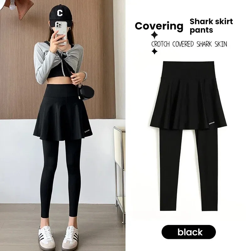 กางเกงกระโปรงผู้หญิง ทรงสลิม เอวสูง แบบเลกกิ้งโยคะ ชายกระโปรงทรงฉลาม ช่วยเก็บหน้าท้อง เหมาะสำหรับออกกำลังกาย วิ่ง และฟิตเนส