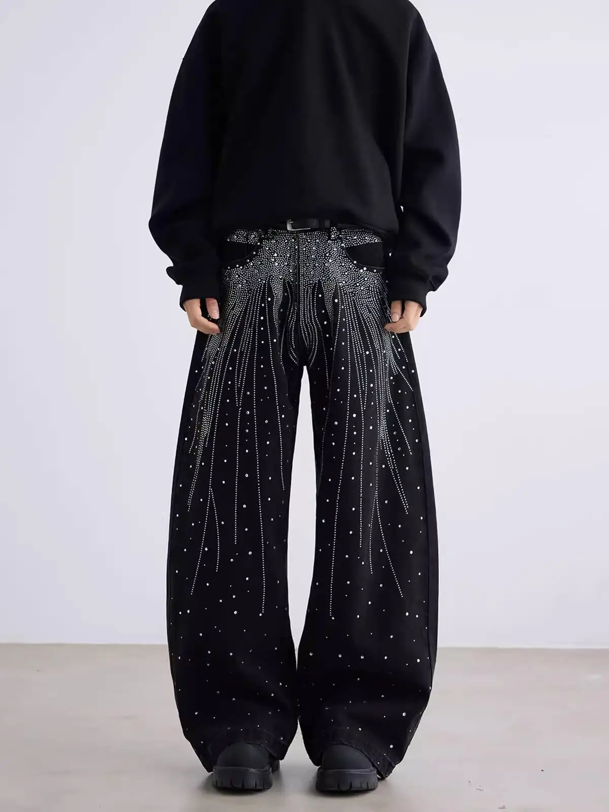 

Unisex Jeans 2026 Spring Women's Fashion Rhinestone Decor Washed Jeans Vintage Straight High Waist Wide Leg Boot Cut Long Pants