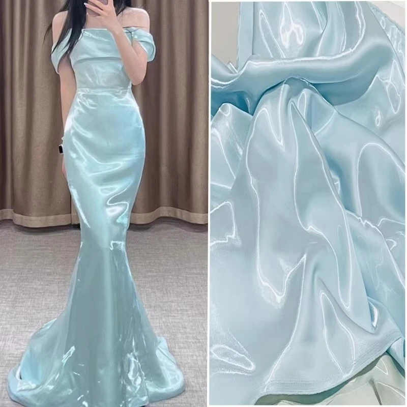 

Небесно-голубой мягкий супер блестящий водный свет атласный светоотражающий кристаллический атласный швейный модный платье, свадебное платье, рубашка, ткань «сделай сам»